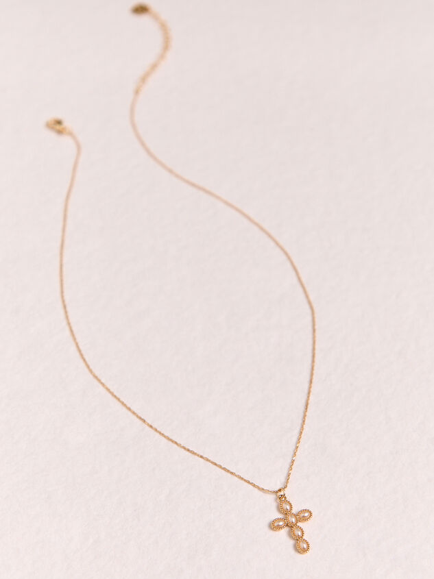18K Gold Oval Pearl Cross Necklace Detail 2 - AS Kids