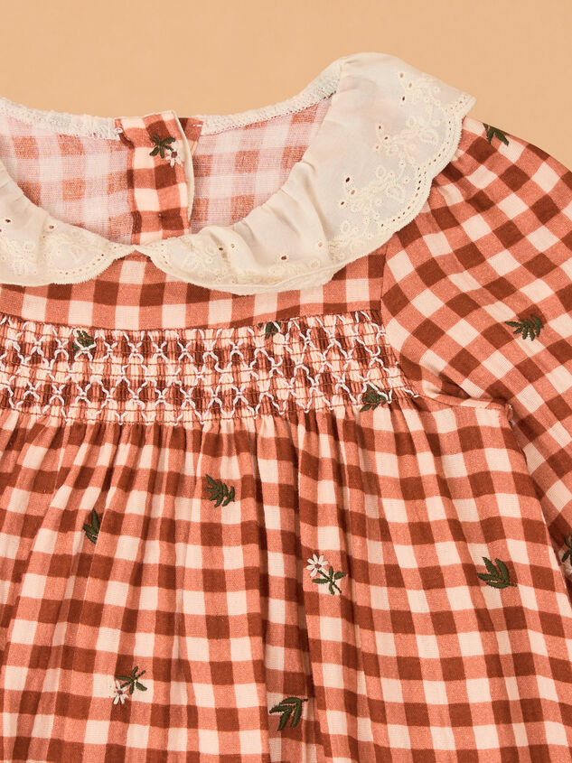 Clementine Gingham Embroidered Toddler Dress Detail 2 - AS Kids