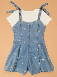 Jane Embroidered Denim Romper and Tee Set - AS Kids