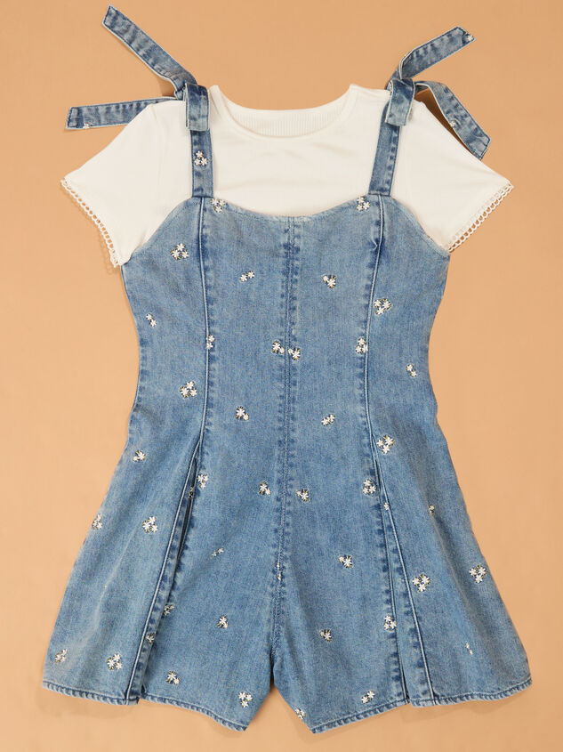 Jane Embroidered Denim Romper and Tee Set - AS Kids