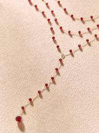 Deep Red Beaded Y Necklace Detail 3 - AS Kids