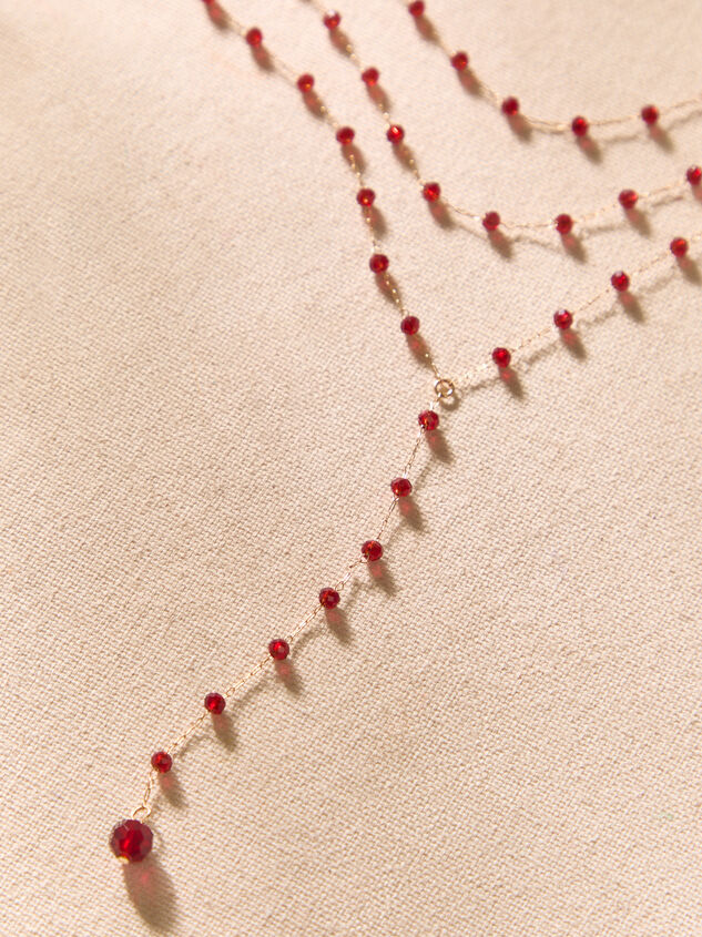 Deep Red Beaded Y Necklace Detail 3 - AS Kids