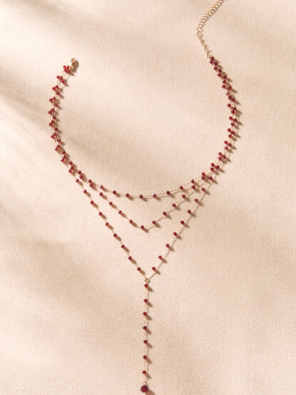 Deep Red Beaded Y Necklace - AS Kids