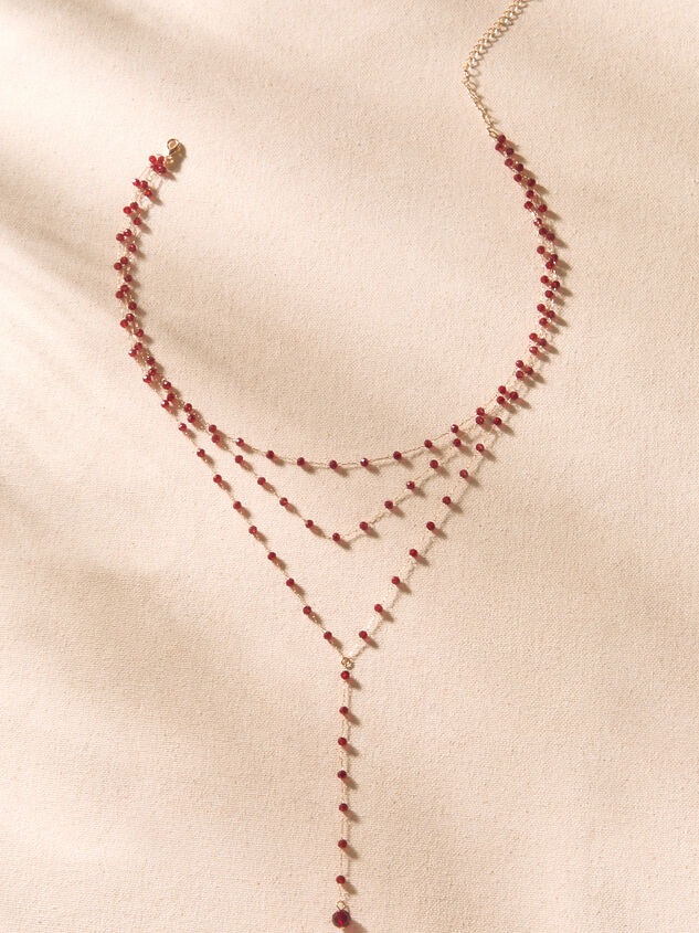 Deep Red Beaded Y Necklace Detail 2 - AS Kids