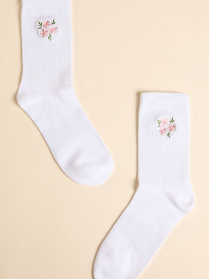 Embroidered Pink Floral Crew Socks - ALTAR'D STATE KIDS