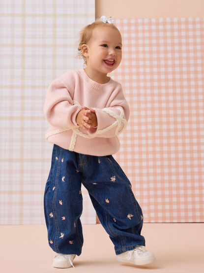 Brooklyn Floral Embroidered Barrel Jean - AS Kids