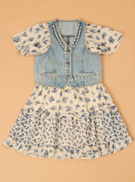 Posey Floral Dress and Denim Vest - AS Kids