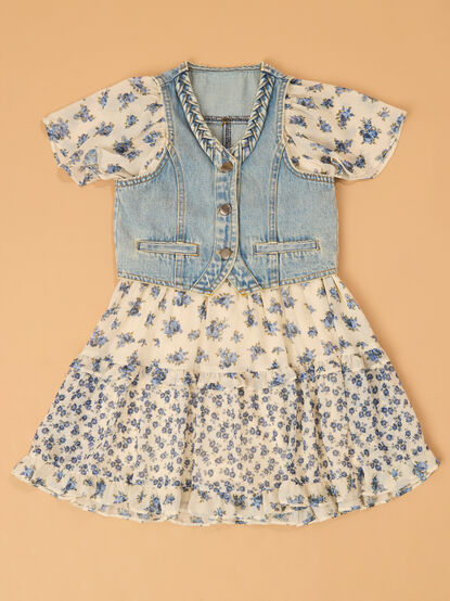 Posey Floral Dress and Denim Vest - AS Kids