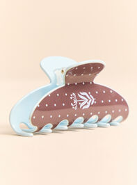 Brown Blue Polka Dot Claw Clip Detail 3 - AS Kids