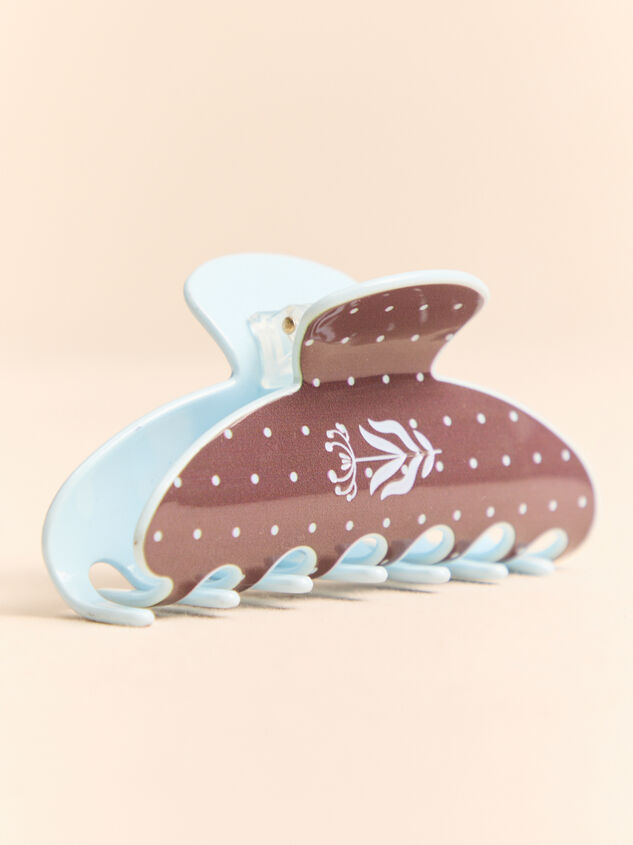 Brown Blue Polka Dot Claw Clip Detail 3 - AS Kids