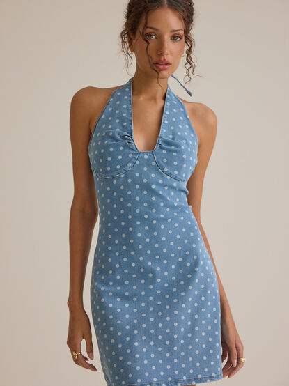 Coi Halter Denim Mini Dress - ALTAR'D STATE KIDS