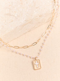 God Is In Control Layered Pearl Cross Necklace - AS Kids