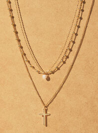 Layered Cross Pearl Necklace Detail 3 - ALTAR'D STATE KIDS