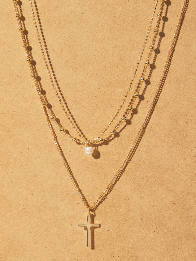 Layered Cross Pearl Necklace Detail 3 - ALTAR'D STATE KIDS