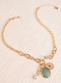 Stone Pearl Coin Charm Necklace Detail 2 - AS Kids