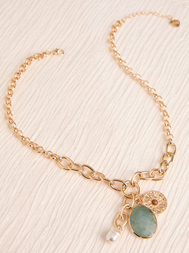 Stone Pearl Coin Charm Necklace Detail 2 - AS Kids