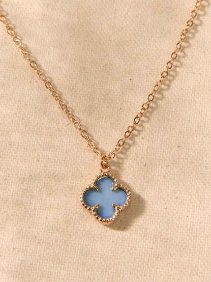 14K Gold Blue Clover Charm Necklace - AS Kids
