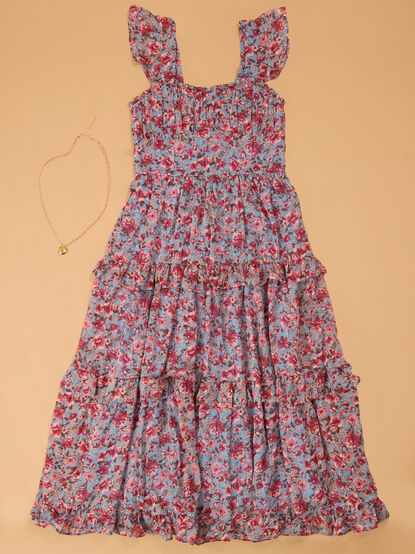 Ellie Floral Midi Dress & Necklace - AS Kids