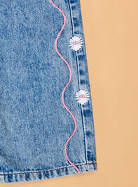 Madelyn Embroidered Daisy Overalls Detail 2 - AS Kids