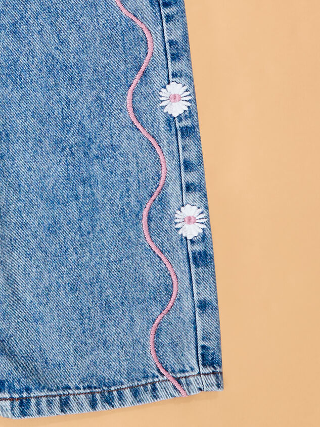 Madelyn Embroidered Daisy Overalls Detail 2 - AS Kids