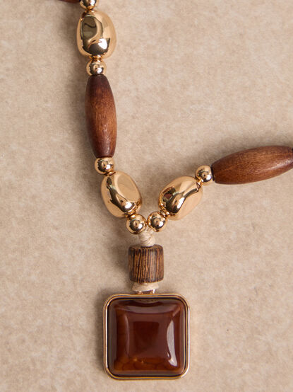 Blythe Long Wooden and Gold Statement Necklace - AS Kids