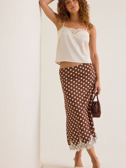 Lynlee Polka Dot Satin Lace Trim Skirt - AS Kids