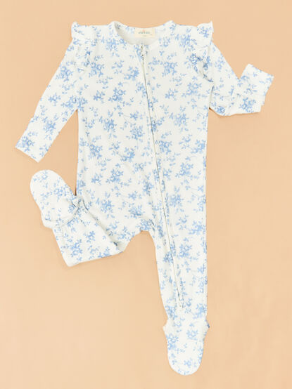 Blue Vine Floral Ruffle Footie - ALTAR'D STATE KIDS