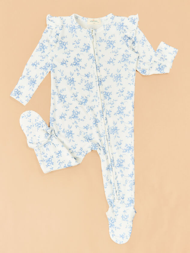 Blue Vine Floral Ruffle Footie Detail 2 - ALTAR'D STATE KIDS