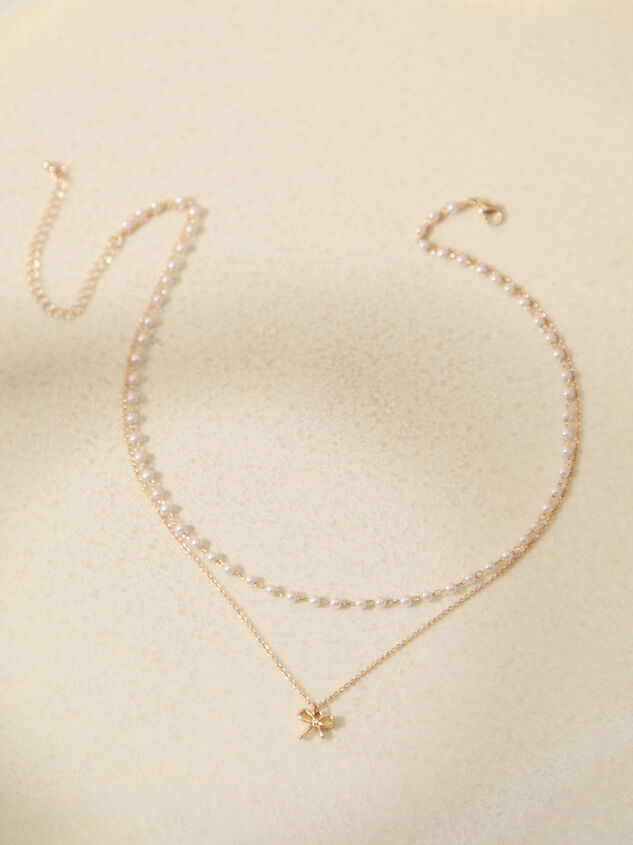Bow Charm Pearl Layered Necklace Detail 2 - ALTAR'D STATE KIDS