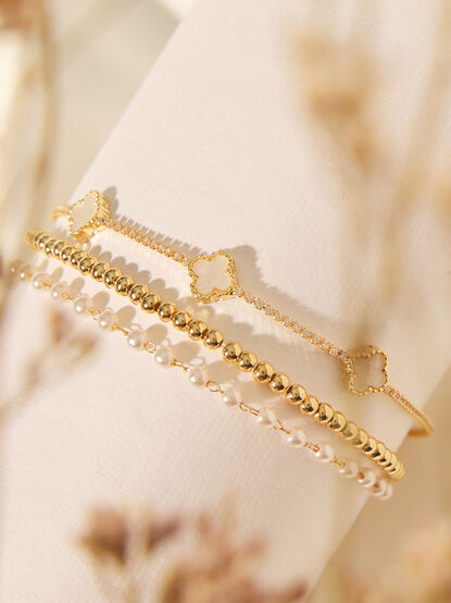 Pearl Clover Beaded Bracelet Set - AS Kids