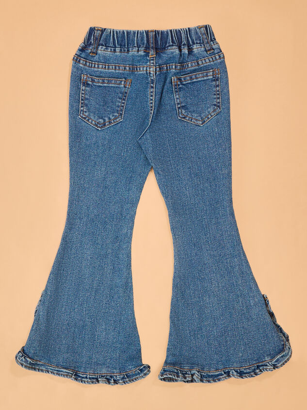 Jilly Dark Wash Ruffle Flare Jeans Detail 4 - AS Kids