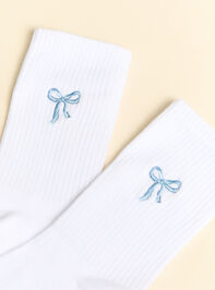 Bleu Bow Embroidered Crew Socks Detail 2 - ALTAR'D STATE KIDS