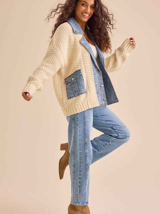 Hadley Cable Denim Mixed Cardigan Detail 4 - ALTAR'D STATE KIDS