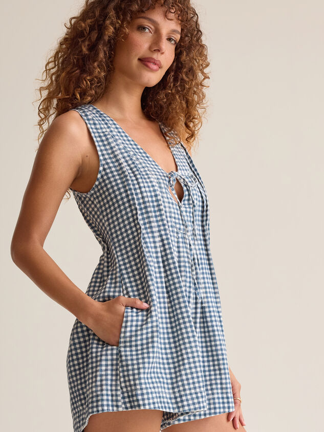 Evie Gingham Denim Romper Detail 2 - AS Kids