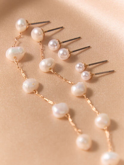 18K Gold Pearl Dangle Trio Pack - AS Kids