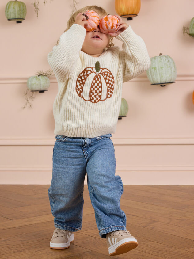 Charles Checkered Pumpkin Knit Sweater Detail 4 - AS Kids