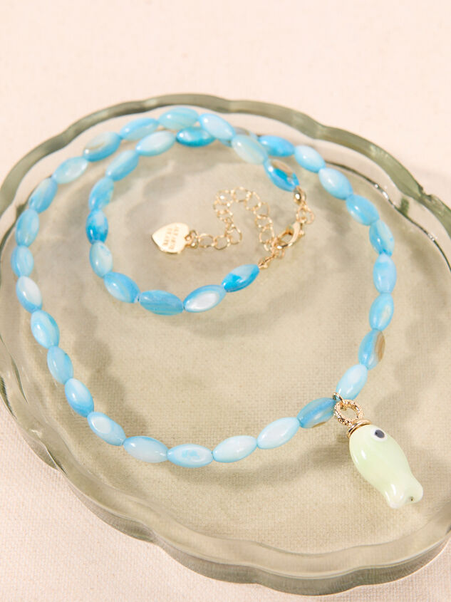 Turquoise Coastal Fish Charm Necklace Detail 2 - AS Kids