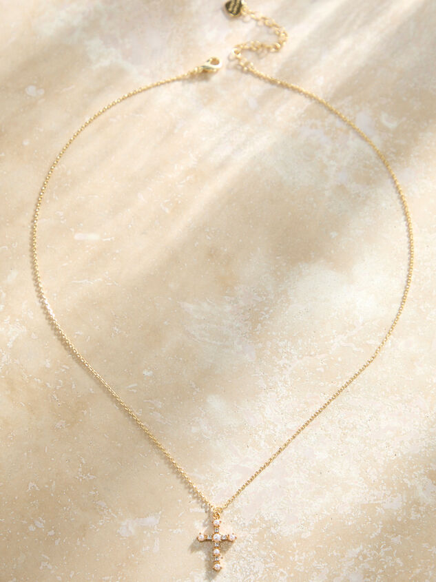 Pearl Cubic Zirconia Cross Necklace Detail 2 - ALTAR'D STATE KIDS