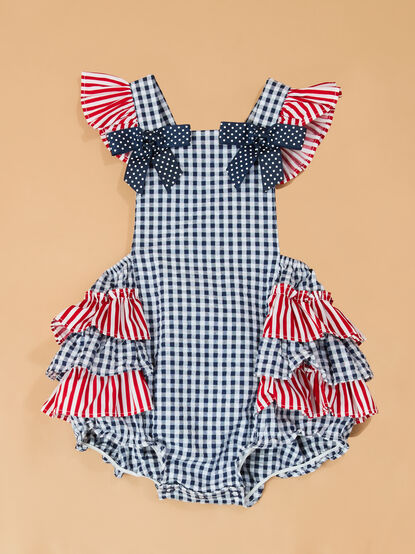 Star-Spangled Gingham Ruffle Sunsuit - AS Kids