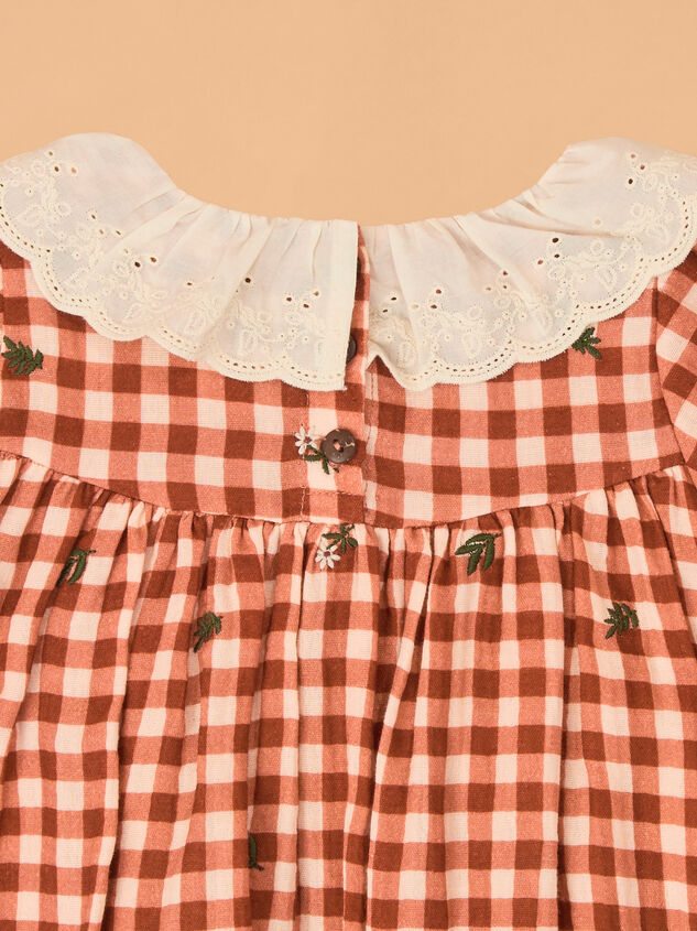 Clementine Gingham Embroidered Toddler Dress Detail 3 - AS Kids
