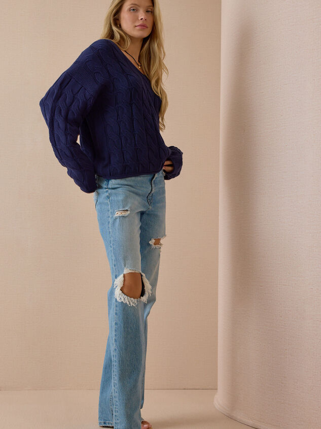 Harper V-Neck Cable Knit Sweater Detail 2 - AS Kids