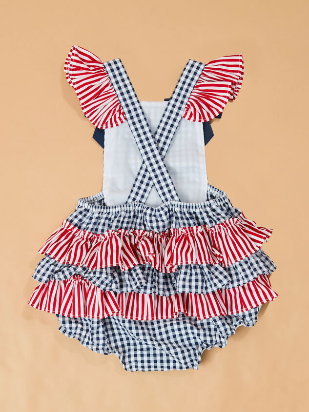 Star-Spangled Gingham Ruffle Sunsuit Detail 3 - AS Kids