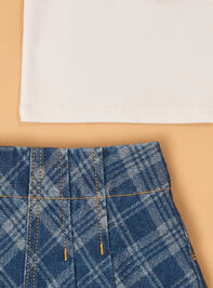 Emma Embroidered Tee and Plaid Skirt Set Detail 3 - AS Kids