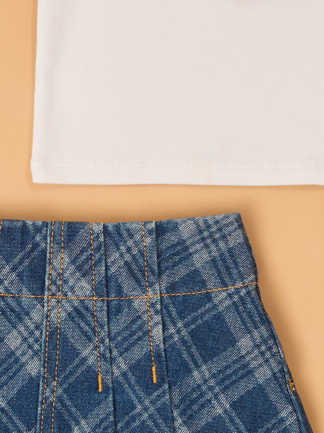 Emma Embroidered Tee and Plaid Skirt Set Detail 3 - AS Kids