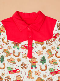 Cowboy Christmas Polo Bodysuit Detail 3 - ALTAR'D STATE KIDS