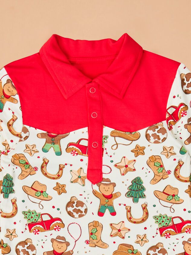 Cowboy Christmas Polo Bodysuit Detail 3 - ALTAR'D STATE KIDS