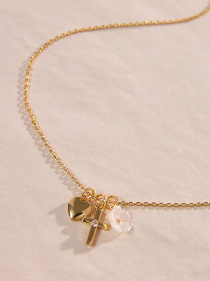 Dainty Floral Cross Charm Necklace - ALTAR'D STATE KIDS