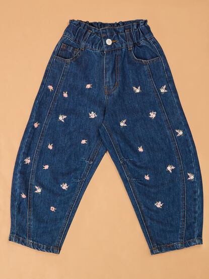 Brooklyn Floral Embroidered Barrel Jean - AS Kids