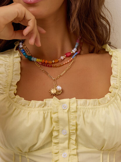 Chloe Beaded Layered Sun and Pearl Necklace - AS Kids