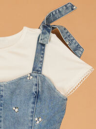 Jane Embroidered Denim Romper and Tee Set Detail 2 - AS Kids